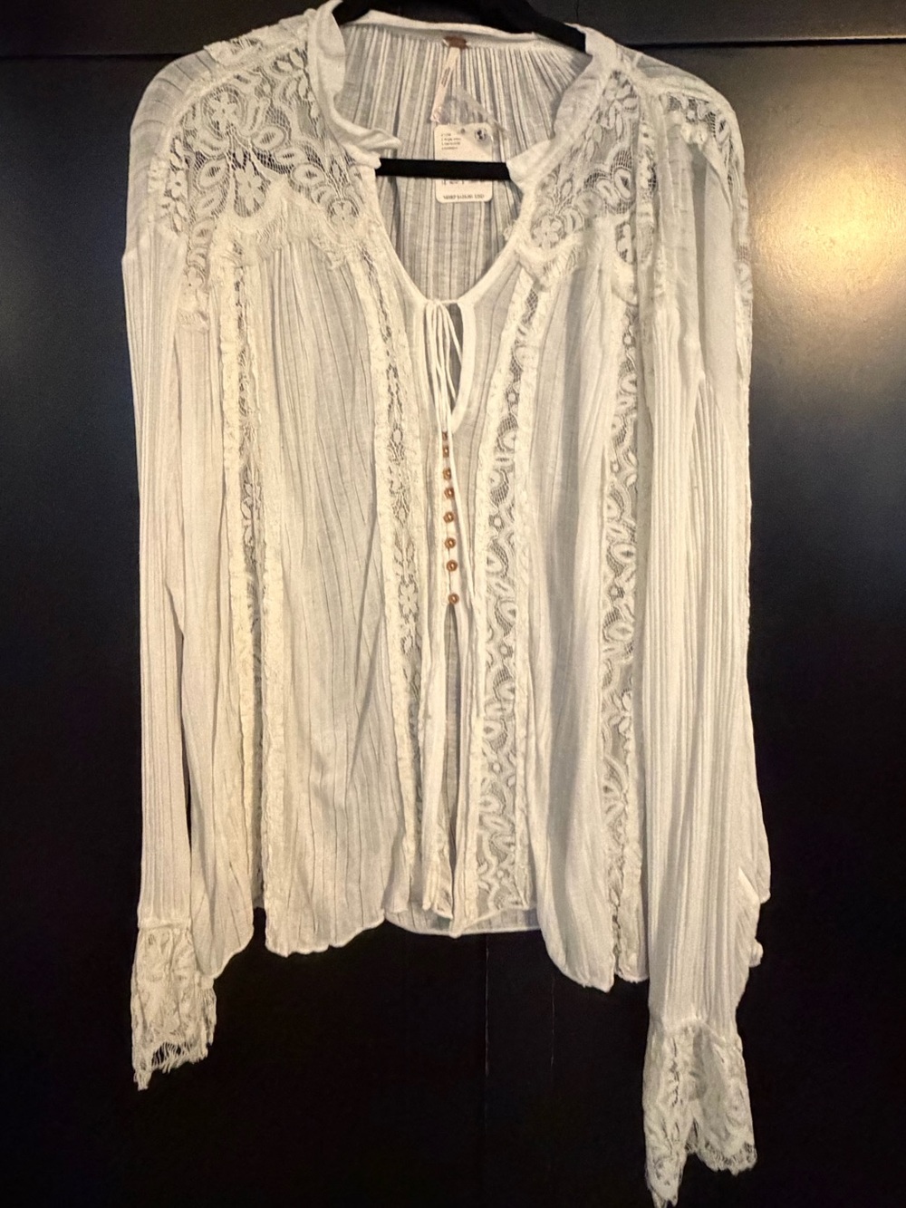 Free People White Lace-Trim Peasant Top